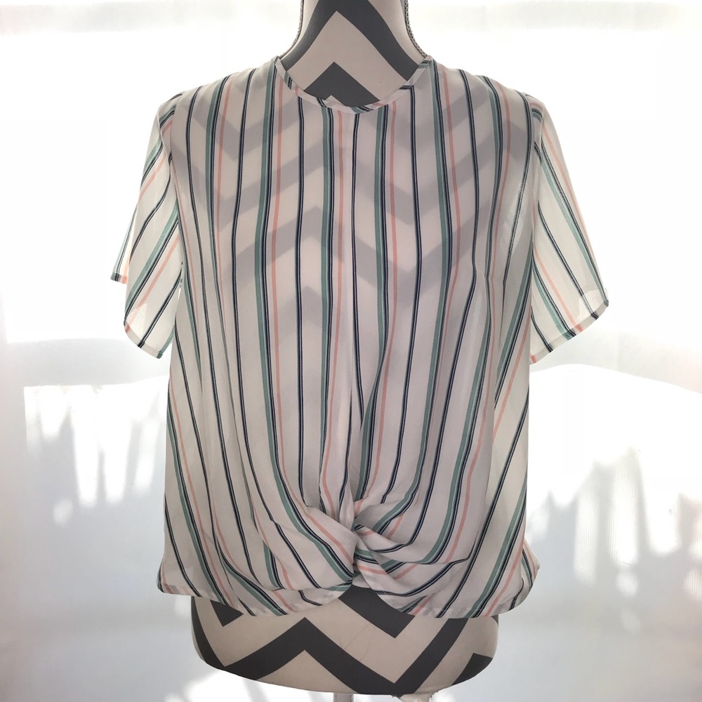 NEW Sienna Sky Cute Striped Twist Knot Front Shirt